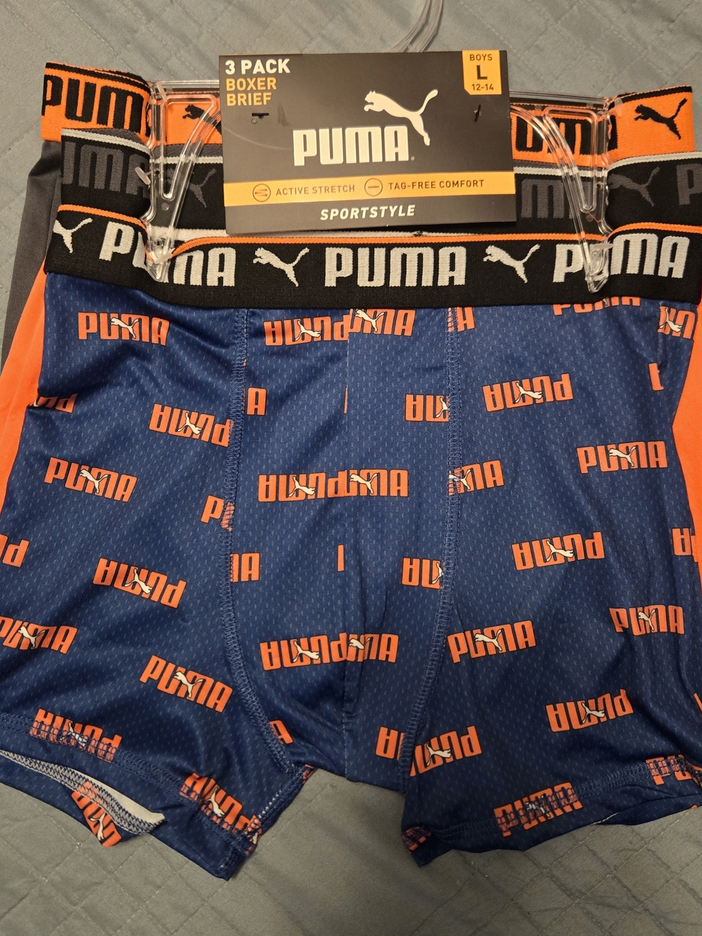 Puma Boys Navy Blue and Orange Boxer Briefs 3-Pack